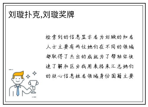 刘璇扑克,刘璇奖牌